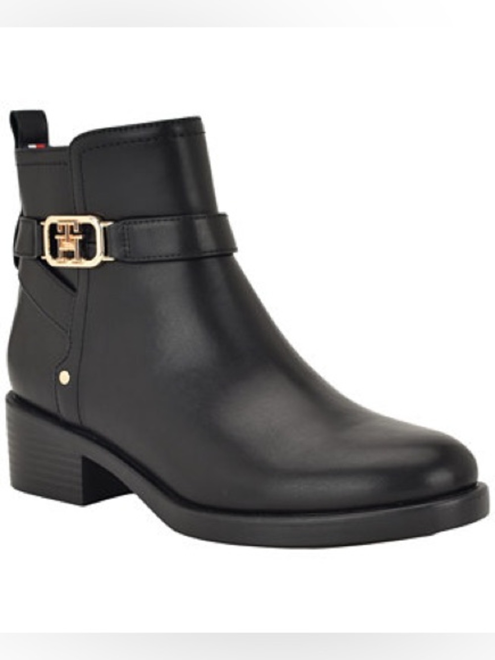 Tommy Hilfiger
Ivaide Black Leather Ankle Boot with Gold Buckle